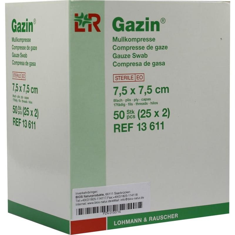GAZIN Mullkomp.7,5x7,5 cm steril 8fach