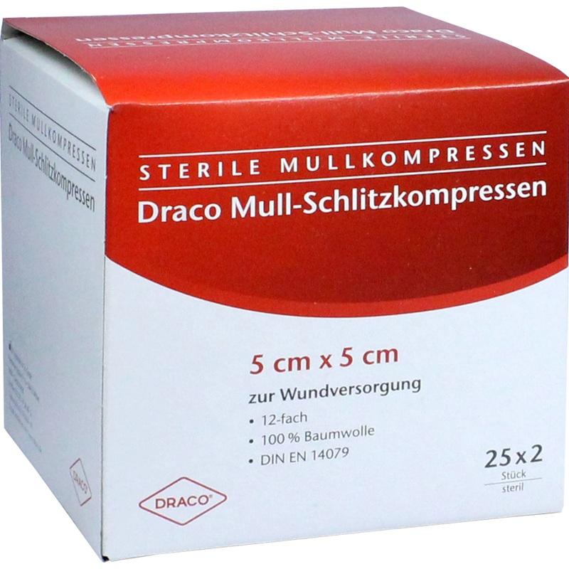 SCHLITZKOMPRESSEN Mull 5x5 cm steril 12fach