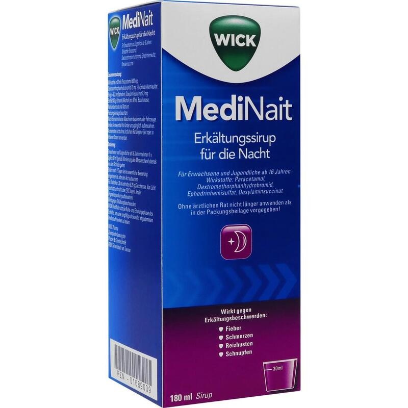 WICK MediNait Erkältungssirup für die Nacht bei Erkältung mit Reizhusten, Schnupfen, Fieber, Kopf- und Gliederschmerzen