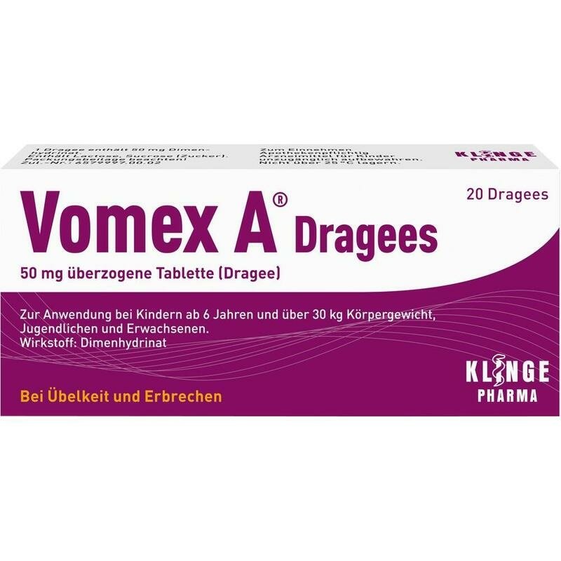Vomex A 50 mg Dragees bei akuter Übelkeit, Erbrechen & Reisekrankheit
