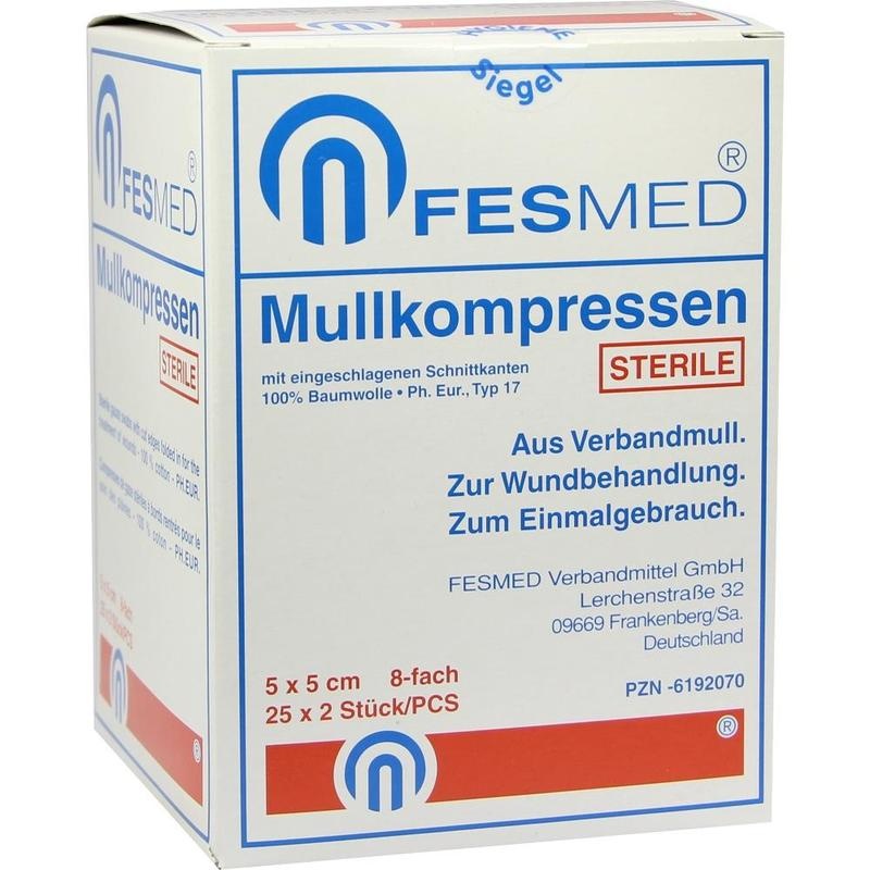 MULLKOMPRESSEN ES 5x5 cm steril 8fach