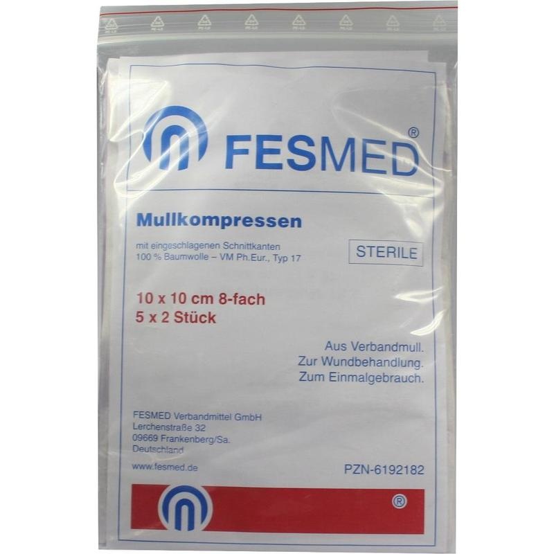 MULLKOMPRESSEN ES 10x10 cm steril 8fach