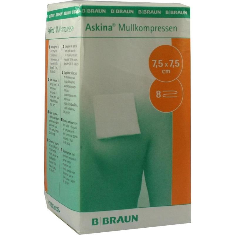 ASKINA Mullkompressen 7,5x7,5 cm unsteril 8fach