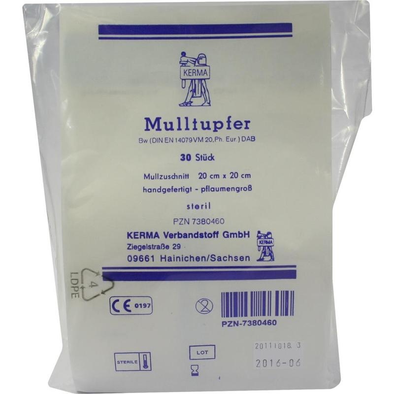 MULLTUPFER 20x20 cm pflaumengroß steril