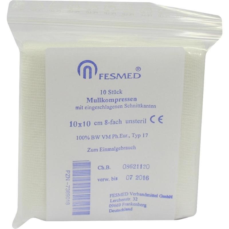 MULLKOMPRESSEN ES 10x10 cm unsteril 8fach