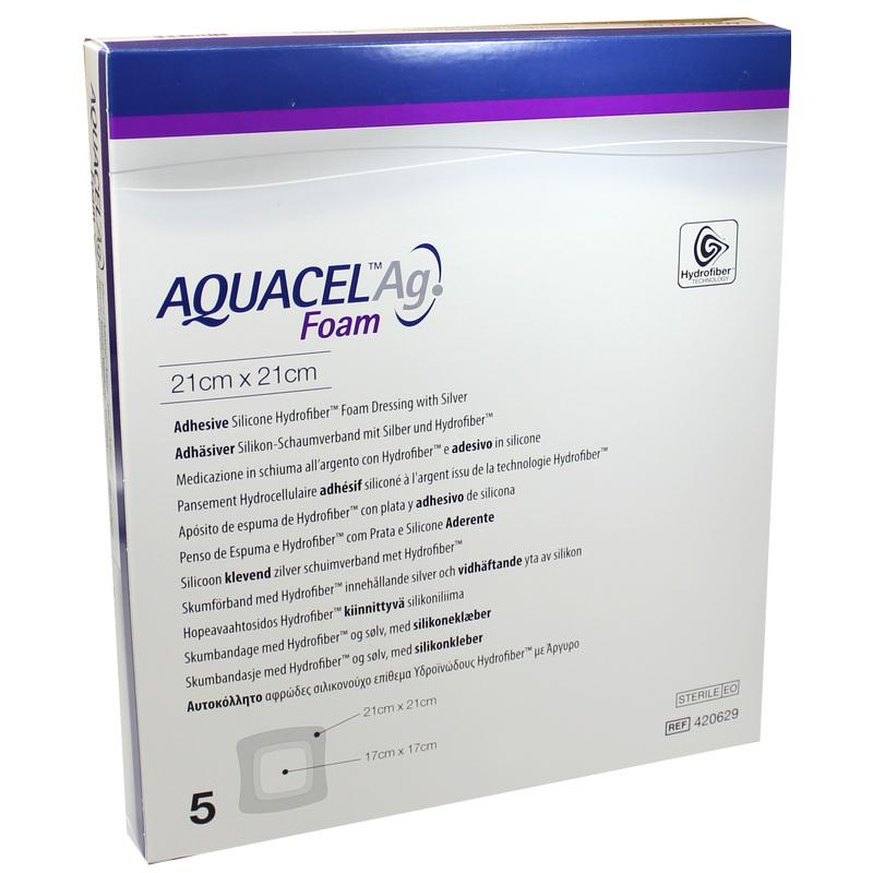 AQUACEL Ag Foam adhäsiv 21x21 cm Verband