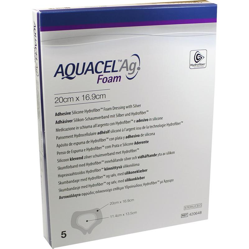AQUACEL Ag Foam adhäsiv Sakral 16,9x20 cm Verband