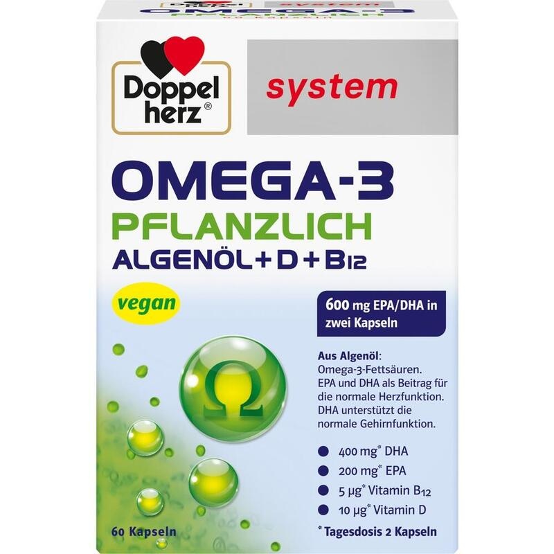 Doppelherz Omega-3 pflanzlich – Veganes Algenöl mit Vitamin D3 & B12