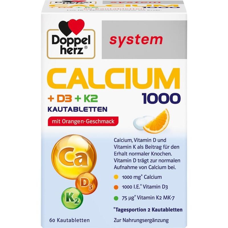 DOPPELHERZ Calcium 1000+D3+K2 system Kautabletten