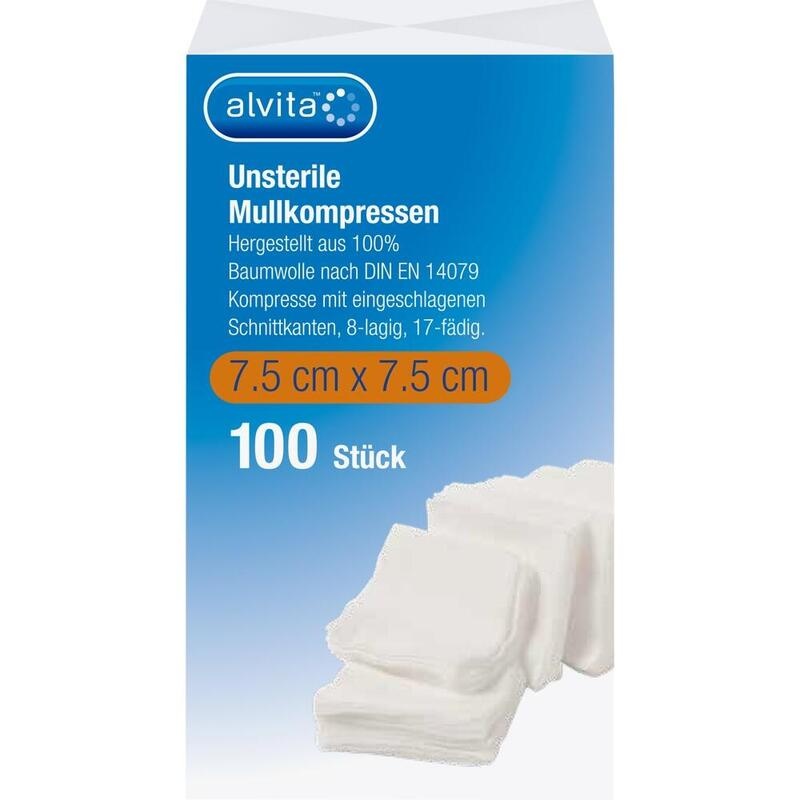 ALVITA Mullkompressen unsteril 7,5x7,5 cm