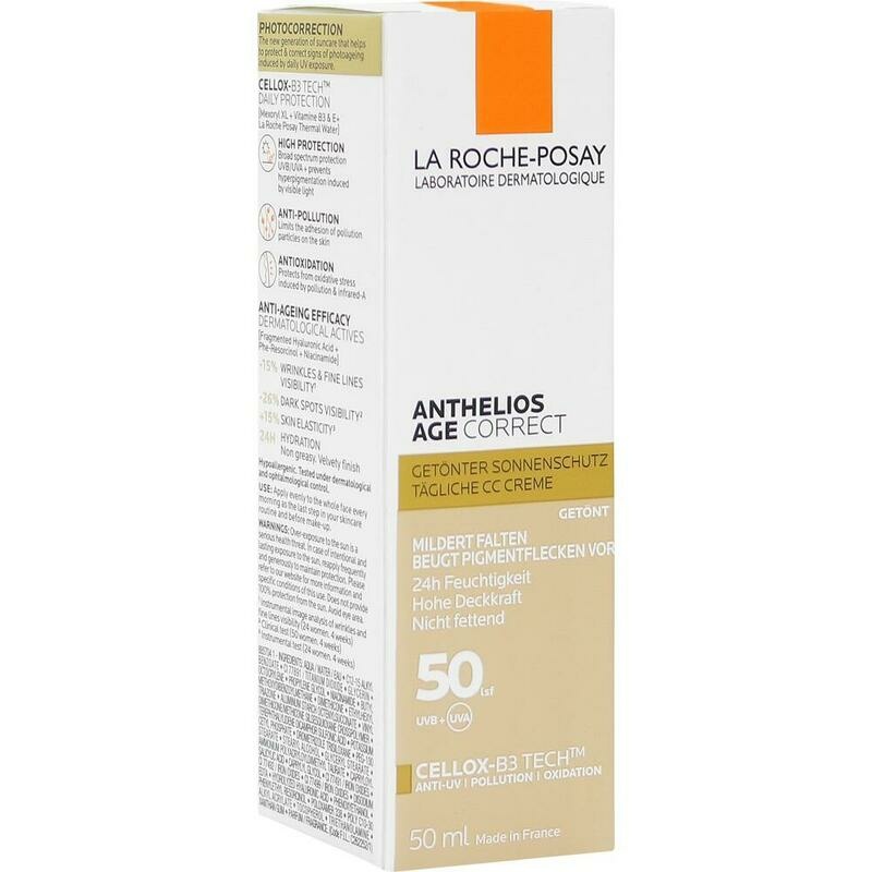 La Roche-Posay Anthelios Age Correct Getönte Creme LSF 50 bei Falten & Pigmentflecken (Anti-Aging Tagespflege)