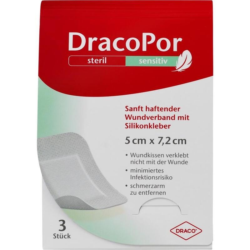 DRACOPOR sensitiv 5x7,2 cm steril m.Silikonkleber