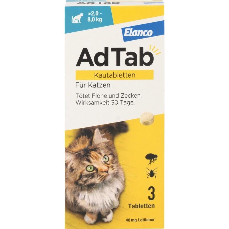 AdTab Kautabletten für Katzen 2–8 kg – Gegen Zecken, Flöhe & Parasiten bis zu 1 Monat
