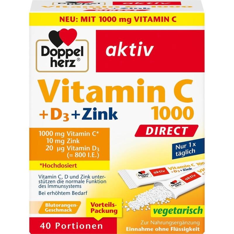 DOPPELHERZ Vitamin C 1000+D3+Zink DIRECT Pellets